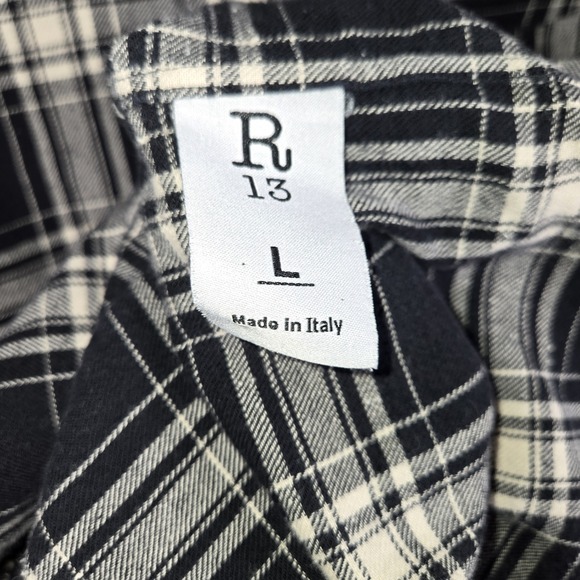 R13 Oversized Cropped Plaid Shirt Black Ecru Japanese Fabric Made in Italy L - Picture 6 of 7